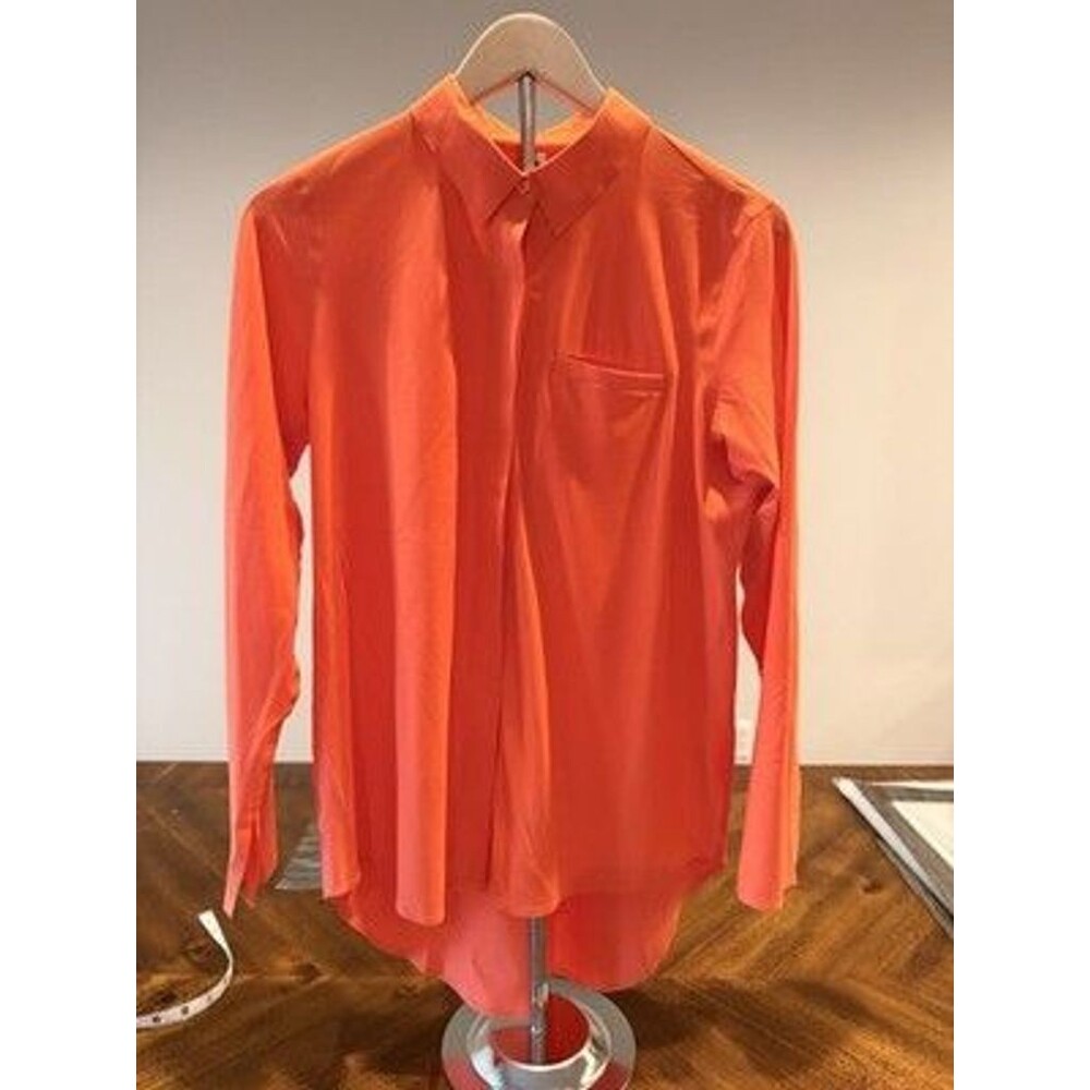 Athleta Urbanite Women's XS Orange Button Front Shirt Long Sleeve High Low